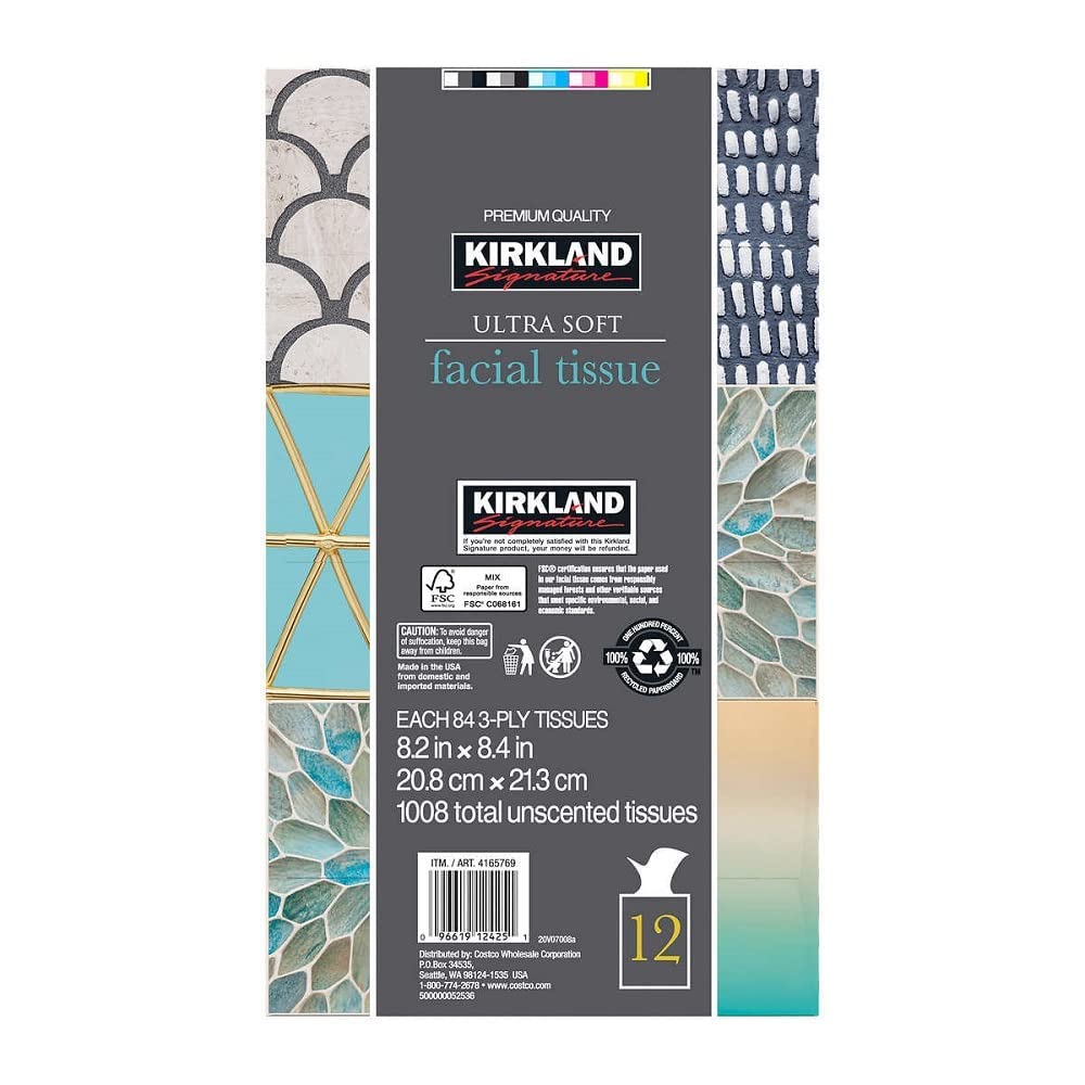 Kirkland Signature Facial Tissue, 3-ply, 84 Count (12 Pack)