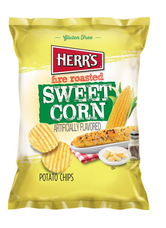 Herrs Potato Chips, Fire Roasted Sweet Corn Flavor, Gluten Free Snacks, 6oz Bag (12 Count)