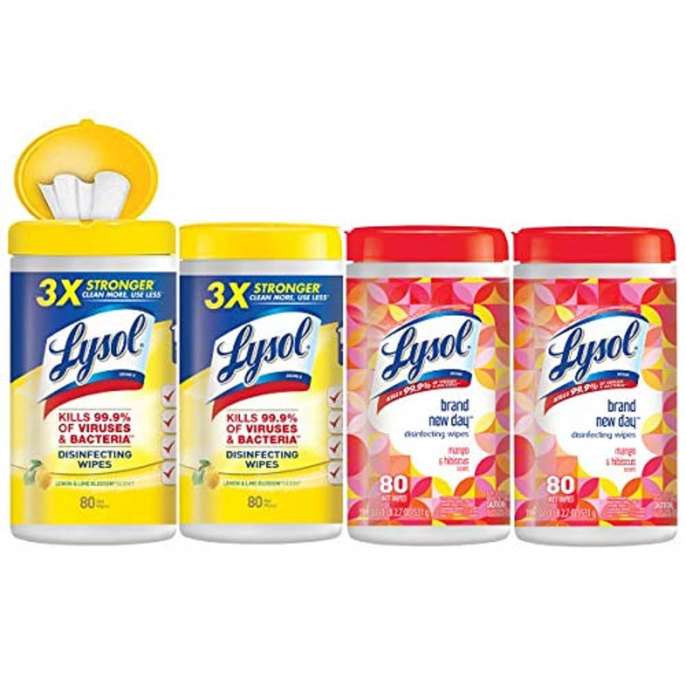 Lysol Disinfecting Wipes, 320 Count (80 Count X4), 2 Mango And Hibiscus Plus 2 Lemon And Lime Blossom, Packaging May Vary