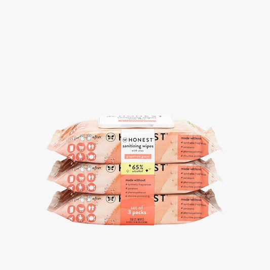 The Honest Company Sanitizing Alcohol Wipes Kills 99% Of Germs, Made With Aloe Grapefruit Grove, 150 Count (3 Packs Of 50)