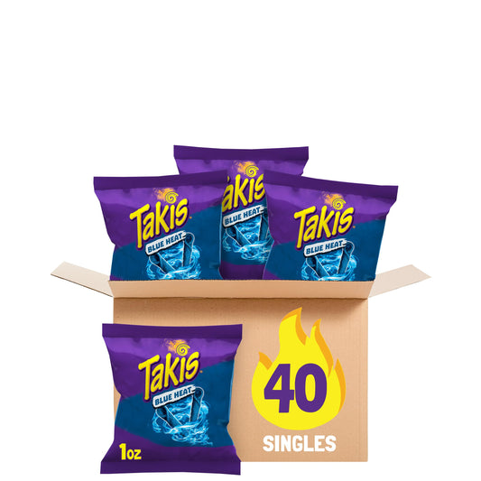 Takis Blue Heat 40 Pc 1 Oz Multipack, Hot Chili Pepper Flavored Extreme Spicy Rolled Tortilla Chips Blue Heat 1 Ounce (pack Of 40)