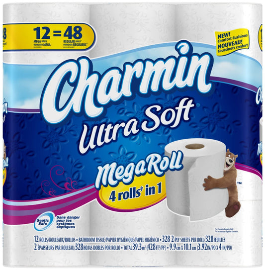 Charmin Ultra Soft Toilet Paper 12 Mega Rolls 48 Regular Rolls 328 Count (pack Of 12)