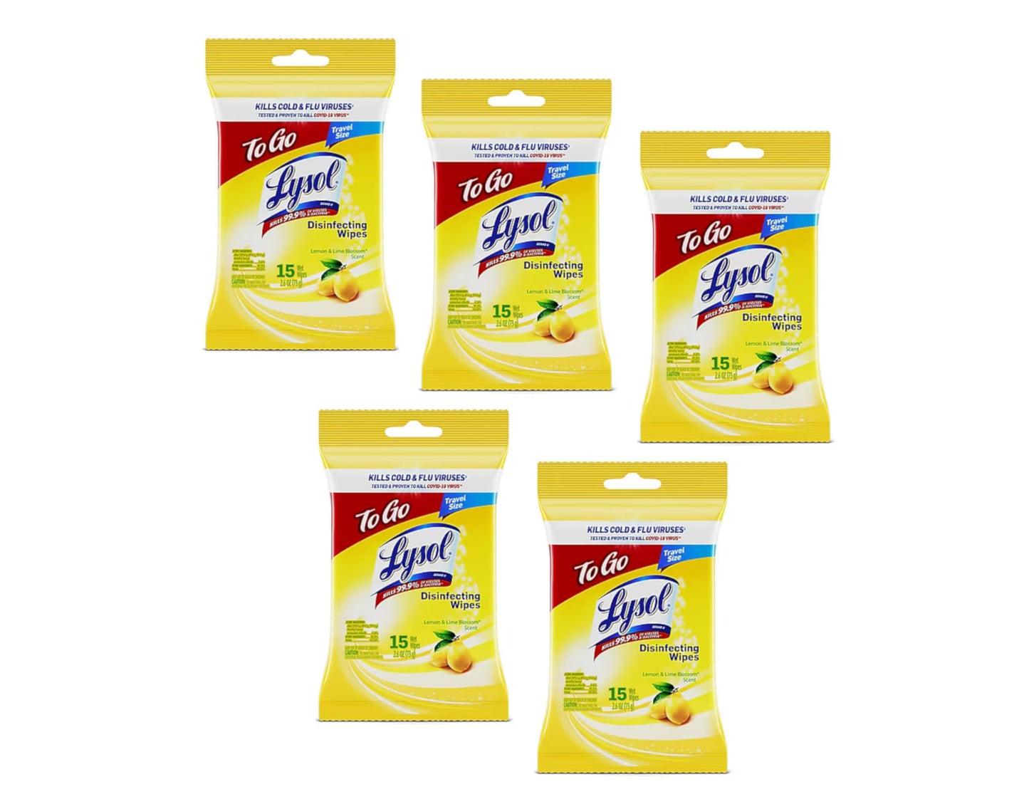 Lysol Disinfecting Wipes - Lemon & Lime Blossom To-go Flatpack 15 Ct. (pack Of 5)