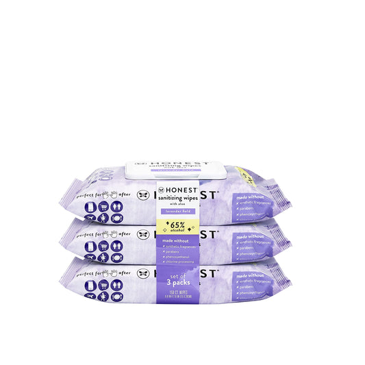 The Honest Company Sanitizing Alcohol Wipes Kills 99% Of Germs, Made With Aloe Lavender, 150 Count (3 Packs Of 50)