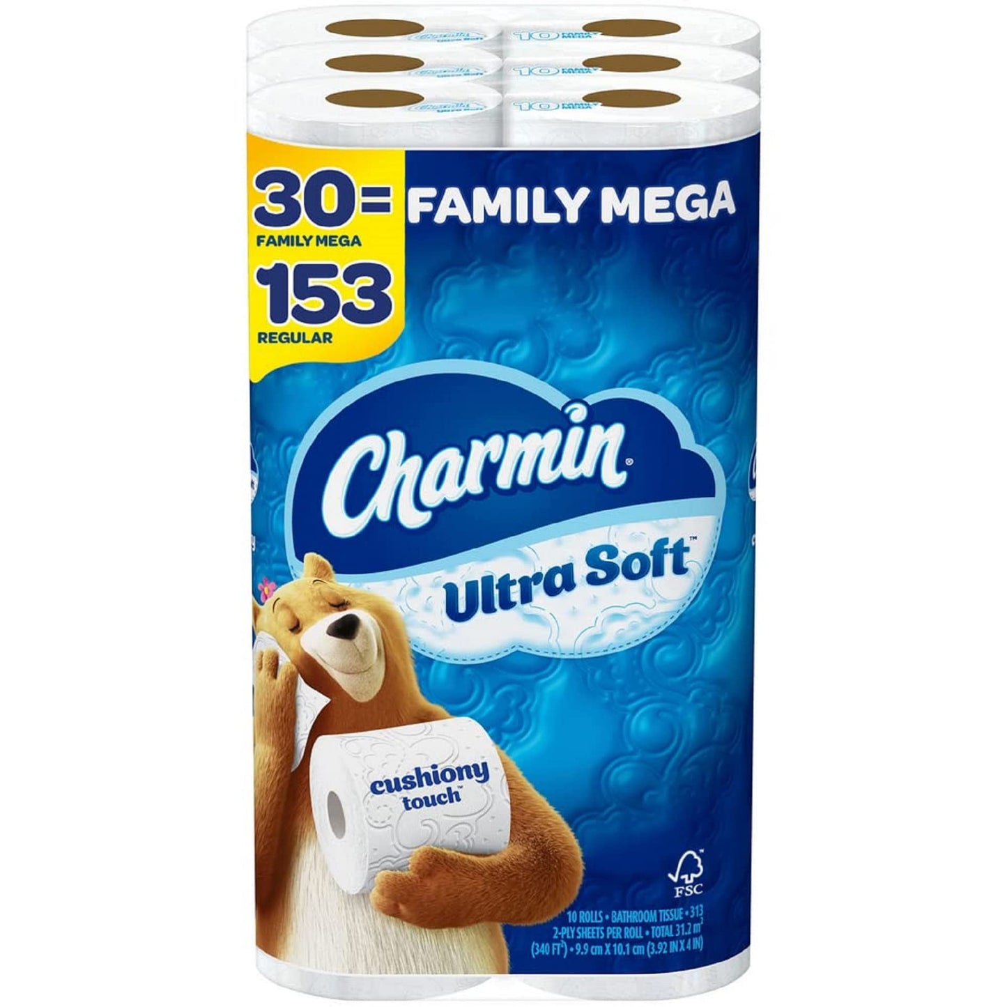 Toilet Paper Ultra Soft Cushiony Touch Compatible With Charmin, 30 Family Mega Rolls 153 Regular Rolls