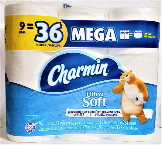 Charmin Ultra Soft Toilet Paper 9 Mega Rolls 36 Regular Rolls By Charmin