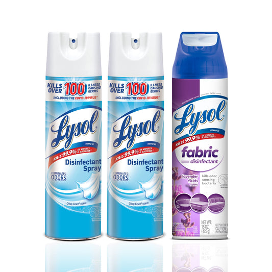 Lysol Disinfectant Spray Fabric Disinfectant, Sanitizing And Antibacterial Spray, For Disinfecting And Deodorizing, Crisp Linen Lavender Fields, 2 Count (19 Oz Each) 1 Count (15 Oz)