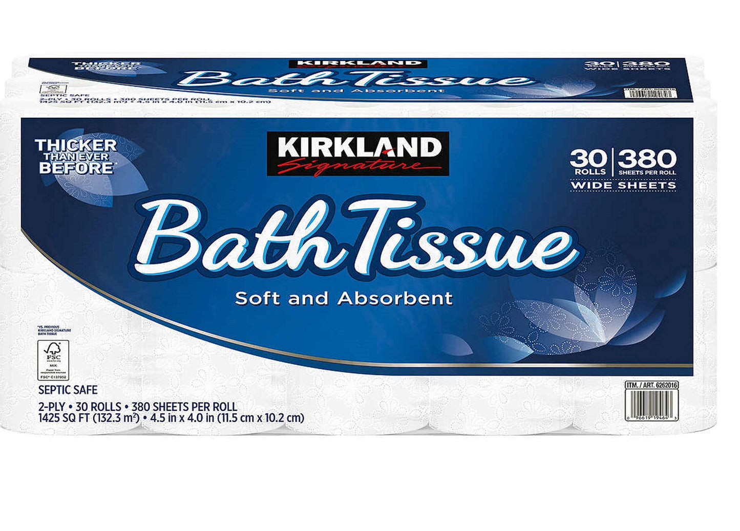 Kirkland Signature 2-ply Bath Tissue, 30 Rolls 11400 Count (pack Of 1)