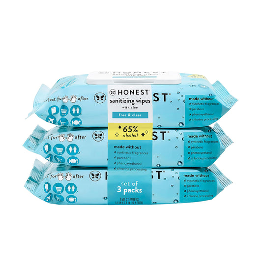 The Honest Company Sanitizing Alcohol Wipes Kills 99% Of Germs, Made With Aloe Unscented, 150 Count (3 Packs Of 50) 50 Count (pack Of 3)
