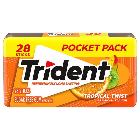 Trident Tropical Twist Sugar Free Gum, 28 Piece Pocket Pack