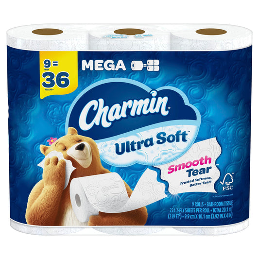 Charmin Ultra Soft Toilet Paper 9 Mega Rolls, 224 Sheets Per Roll