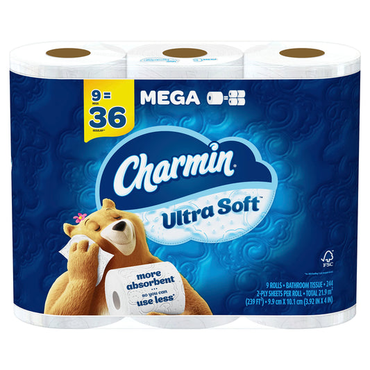 Charmin Ultra Soft Toilet Paper, 9 Mega Rolls 36 Regular Rolls 9 Count (pack Of 1)