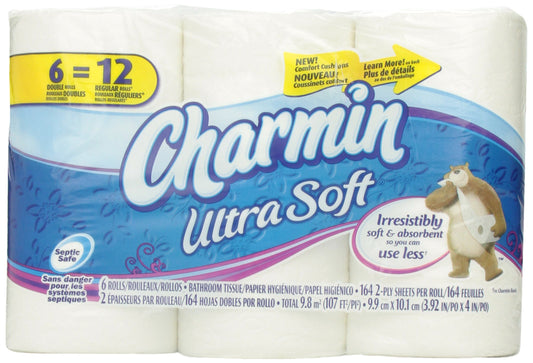 Charmin Ultra Soft Toilet Paper 6 Double Rolls 12 Regular Rolls Double Unpatterned