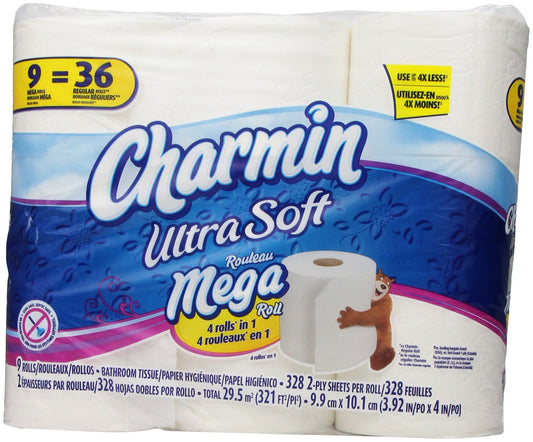 Charmin Ultra Soft Toilet Paper 9 Mega Rolls 36 Regular Rolls