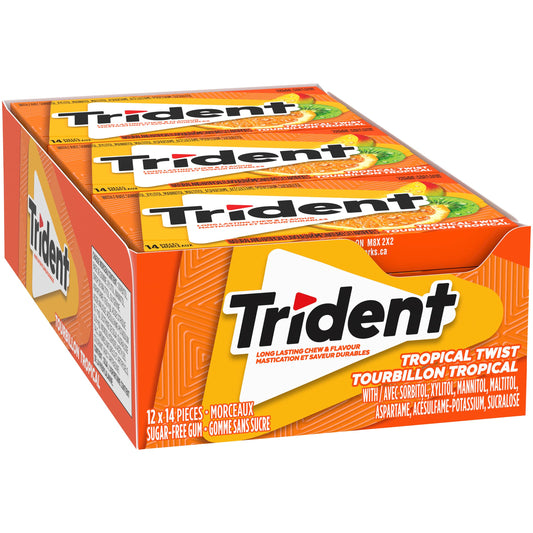 Trident Sugar Free Tropical Twist Gum Superpak, 12 Pack (14 Pieces Each) Imported From Canada