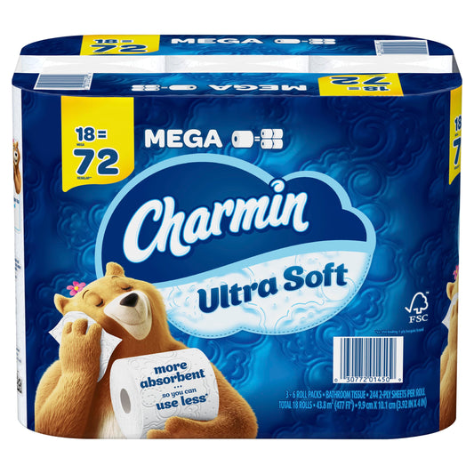 Charmin Ultra Soft Toilet Paper 18 Mega Rolls, 244 Sheets Per Roll