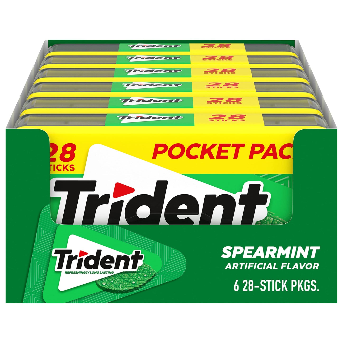 Trident Spearmint Sugar Free Gum, 6 Pocket Packs Of 28 Pieces (168 Total Pieces) Spearmint 28 Count (pack Of 6)