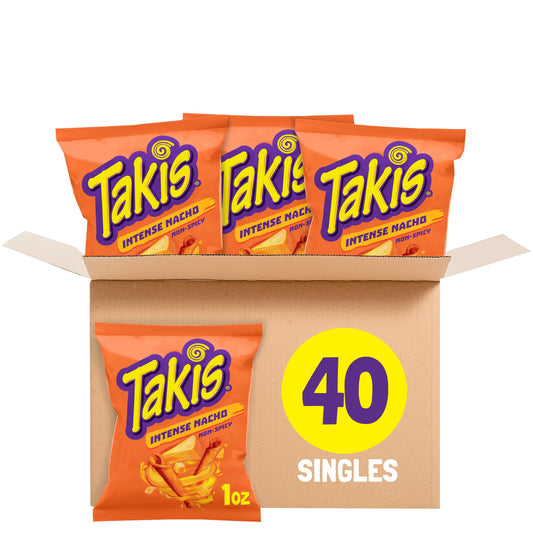 Takis Intense Nacho 40 Pc 1 Oz Multipack, Cheese Flavored Non-spicy Cheesy Rolled Tortilla Chips Intense Nacho 1 Ounce (pack Of 40)