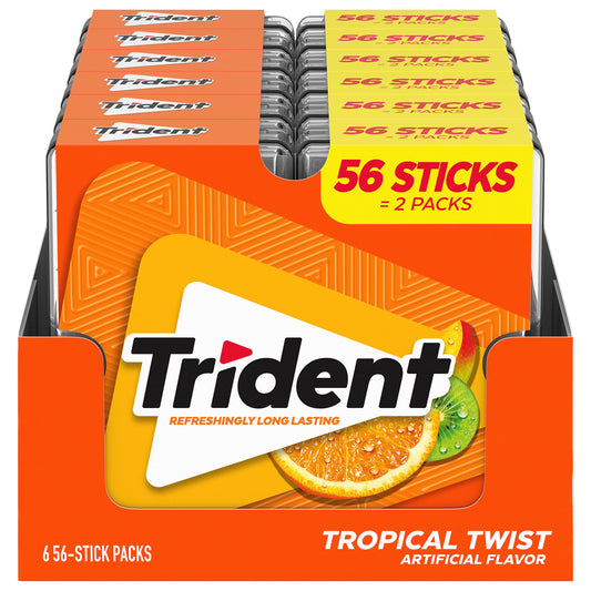 Trident Tropical Twist Sugar Free Gum, 12 Pocket Packs Of 28 Pieces (336 Pieces Total)