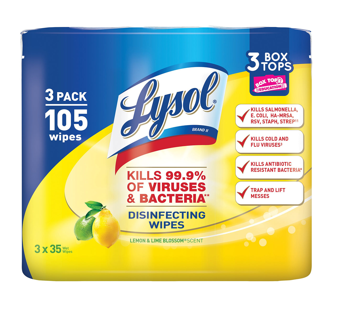 Lysol Disinfecting Wipes, Lemon And Lime Blossom, 35 Count (pack Of 3)