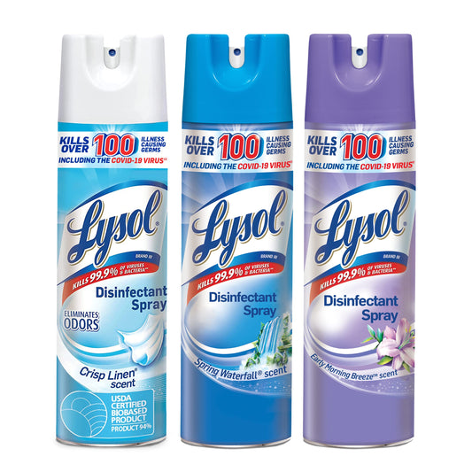 Lysol Disinfectant Spray Multi Scent Bundle - Crisp Linen, Early Morning Breeze, And Spring Waterfall Scents, 19 Ounces (pack Of 3)