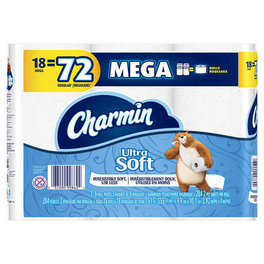 Charmin Ultra Soft Toilet Paper, 18 Mega Rolls 5112 Count (pack Of 1)